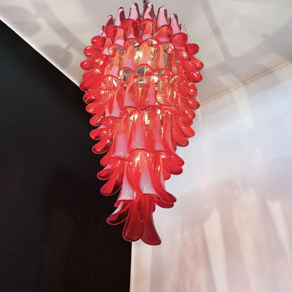 Elegant Glass Red Petals Spiral Chandelier with Adjustable Height & LE
