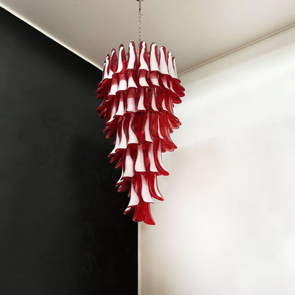 Elegant Glass Red Petals Spiral Chandelier with Adjustable Height & LE