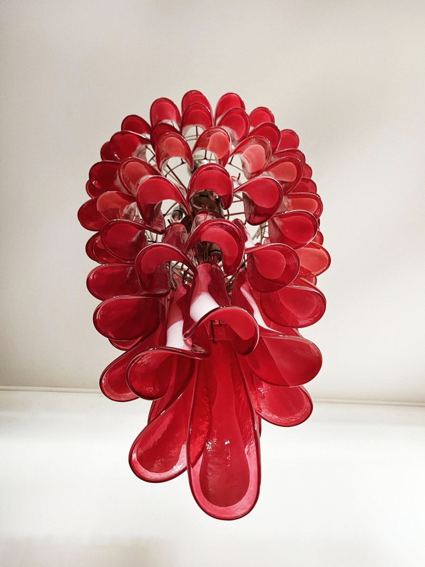 Elegant Glass Red Petals Spiral Chandelier with Adjustable Height & LE