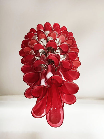 Elegant Glass Red Petals Spiral Chandelier with Adjustable Height & LE