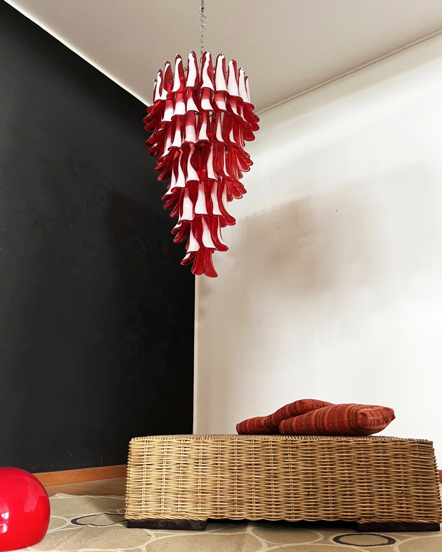 Elegant Glass Red Petals Spiral Chandelier with Adjustable Height & LE