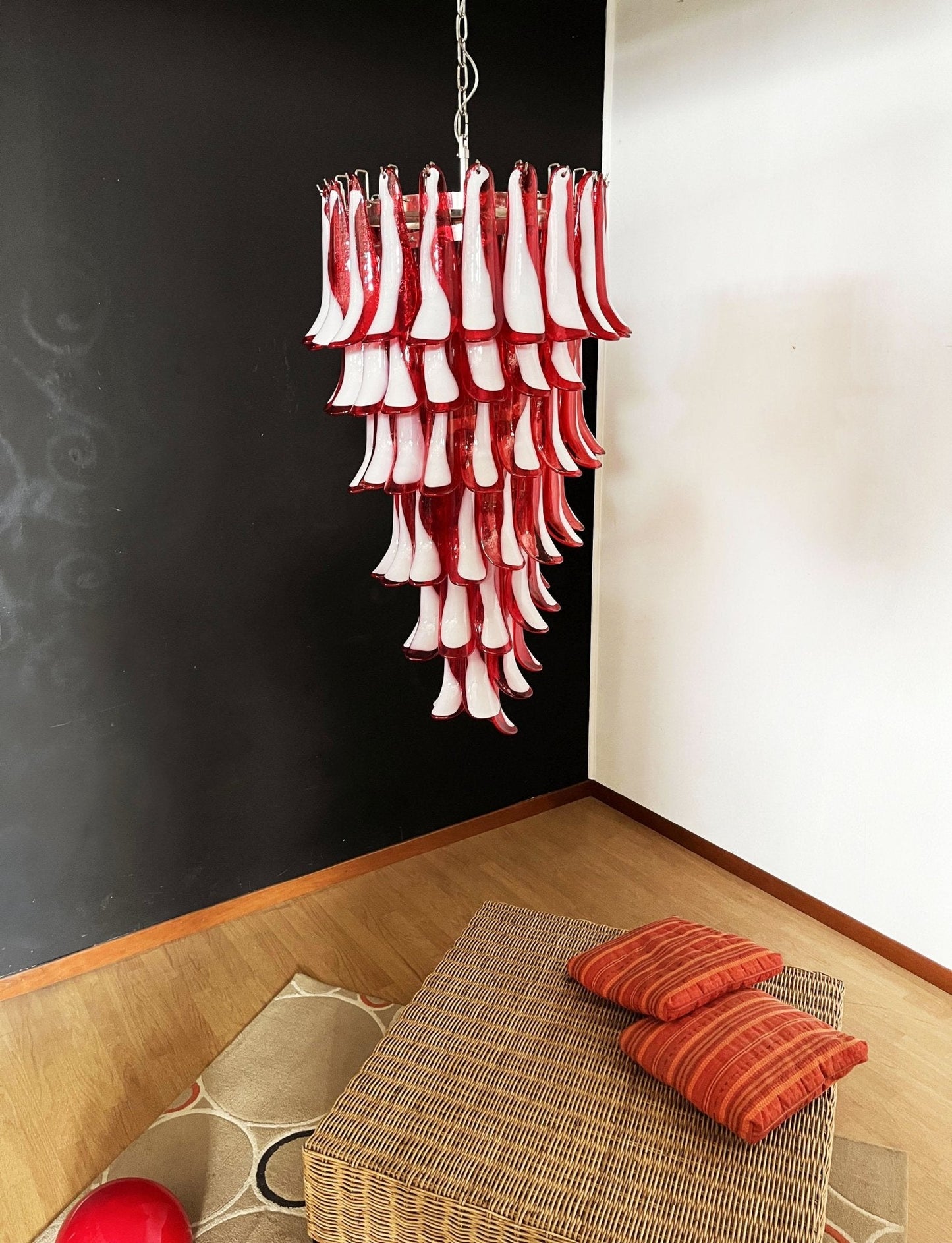 Elegant Glass Red Petals Spiral Chandelier with Adjustable Height & LE