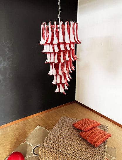 Elegant Glass Red Petals Spiral Chandelier with Adjustable Height & LE
