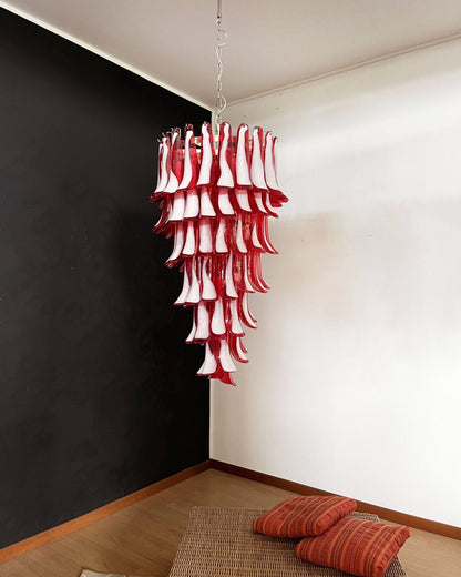 Elegant Glass Red Petals Spiral Chandelier with Adjustable Height & LE