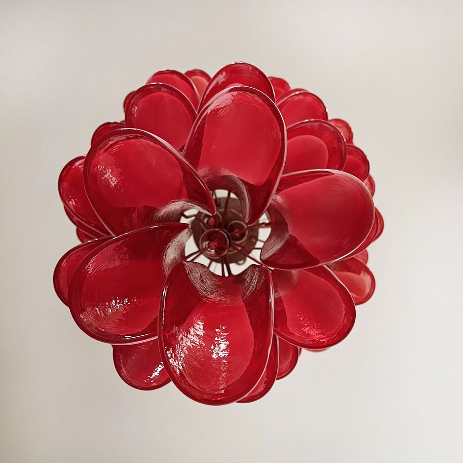 Elegant Glass Red Petals Spiral Chandelier with Adjustable Height & LE