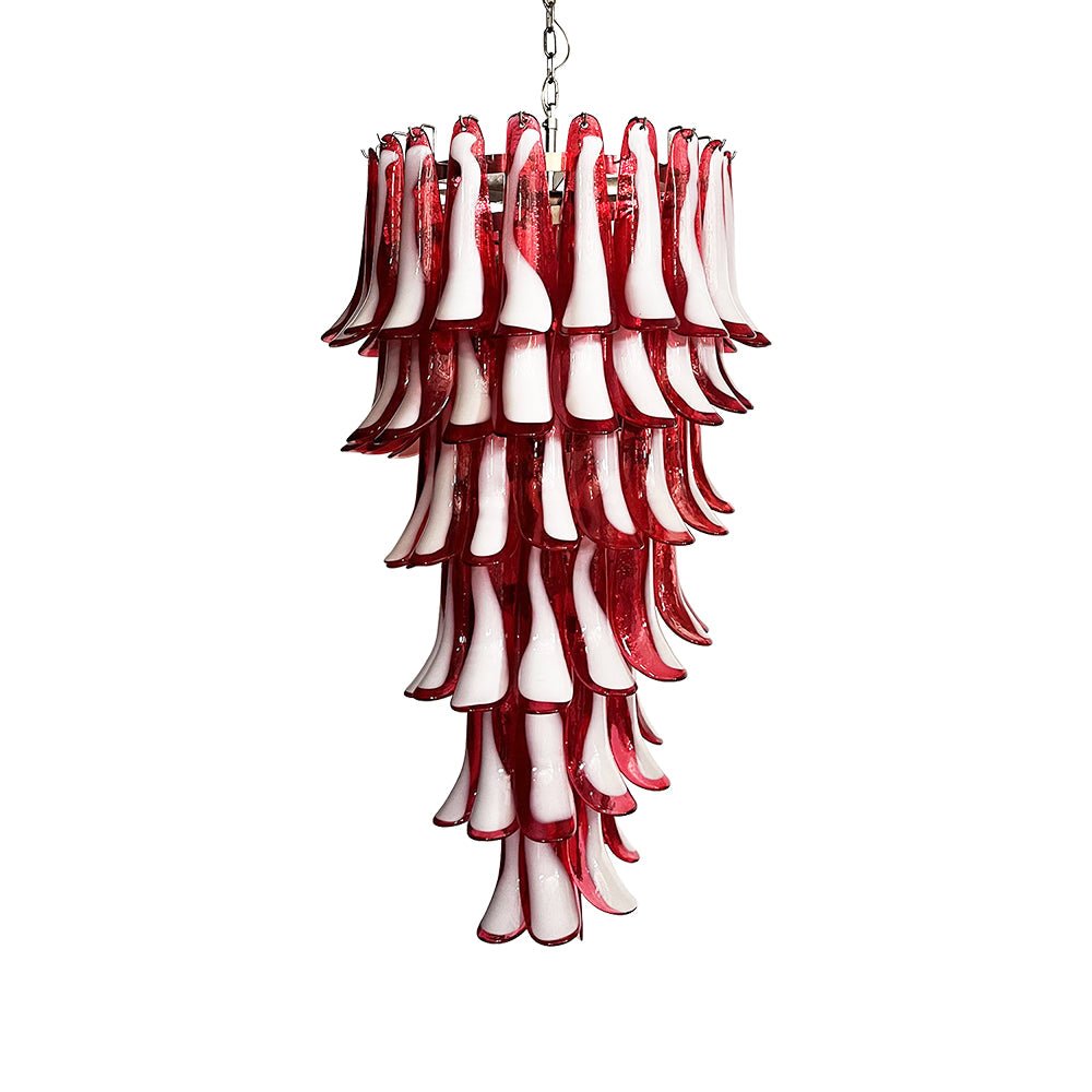 Elegant Glass Red Petals Spiral Chandelier with Adjustable Height & LE