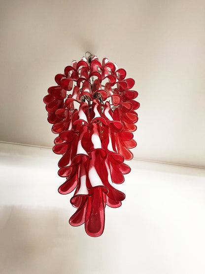 Elegant Glass Red Petals Spiral Chandelier with Adjustable Height & LE