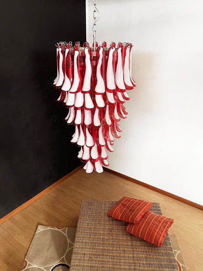 Elegant Glass Red Petals Spiral Chandelier with Adjustable Height & LE