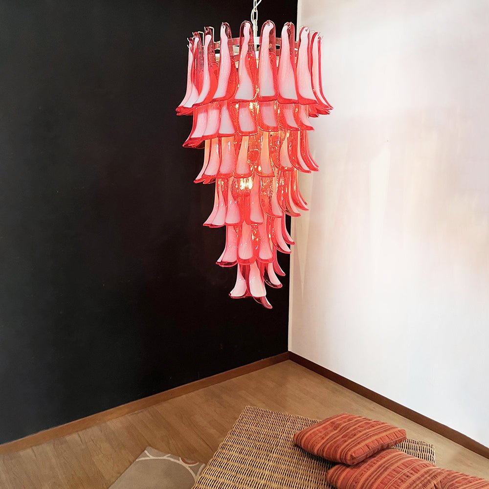 Elegant Glass Red Petals Spiral Chandelier with Adjustable Height & LE