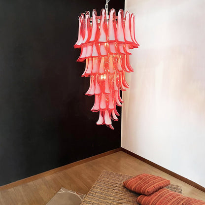 Elegant Glass Red Petals Spiral Chandelier with Adjustable Height & LE