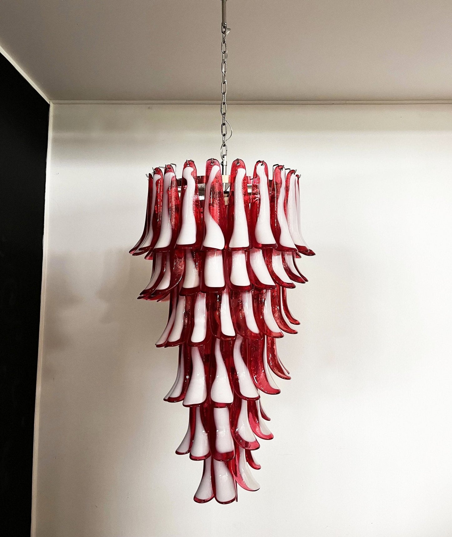 Elegant Glass Red Petals Spiral Chandelier with Adjustable Height & LE