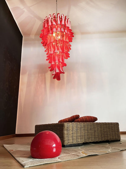 Elegant Glass Red Petals Spiral Chandelier with Adjustable Height & LE