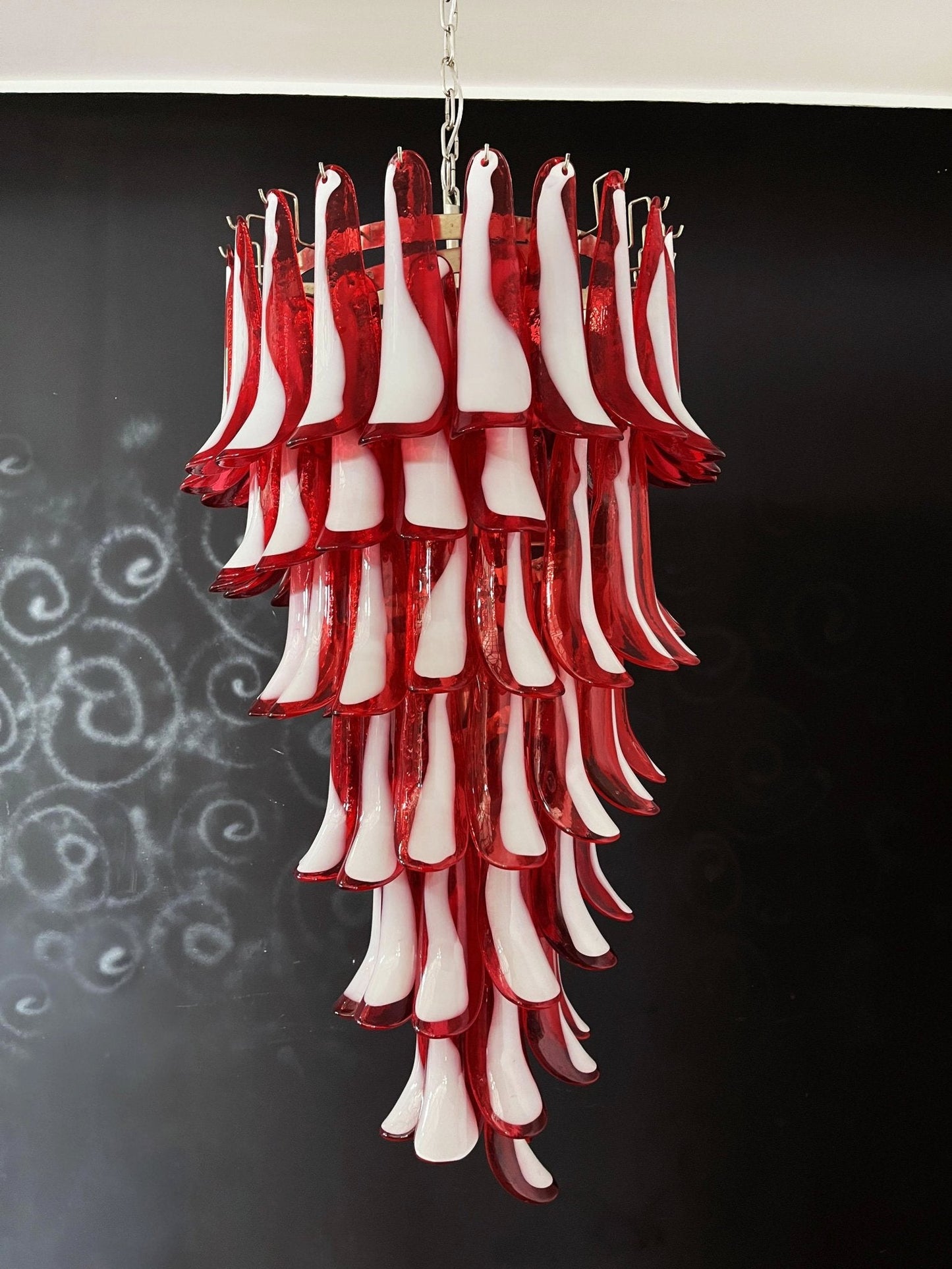 Elegant Glass Red Petals Spiral Chandelier with Adjustable Height & LE