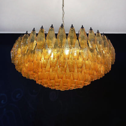 Rhombus Amber Glass Chandelier - Elegant Design & Adjustable Height