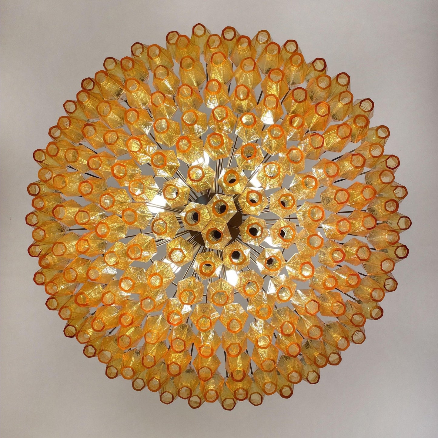 Rhombus Amber Glass Chandelier - Elegant Design & Adjustable Height