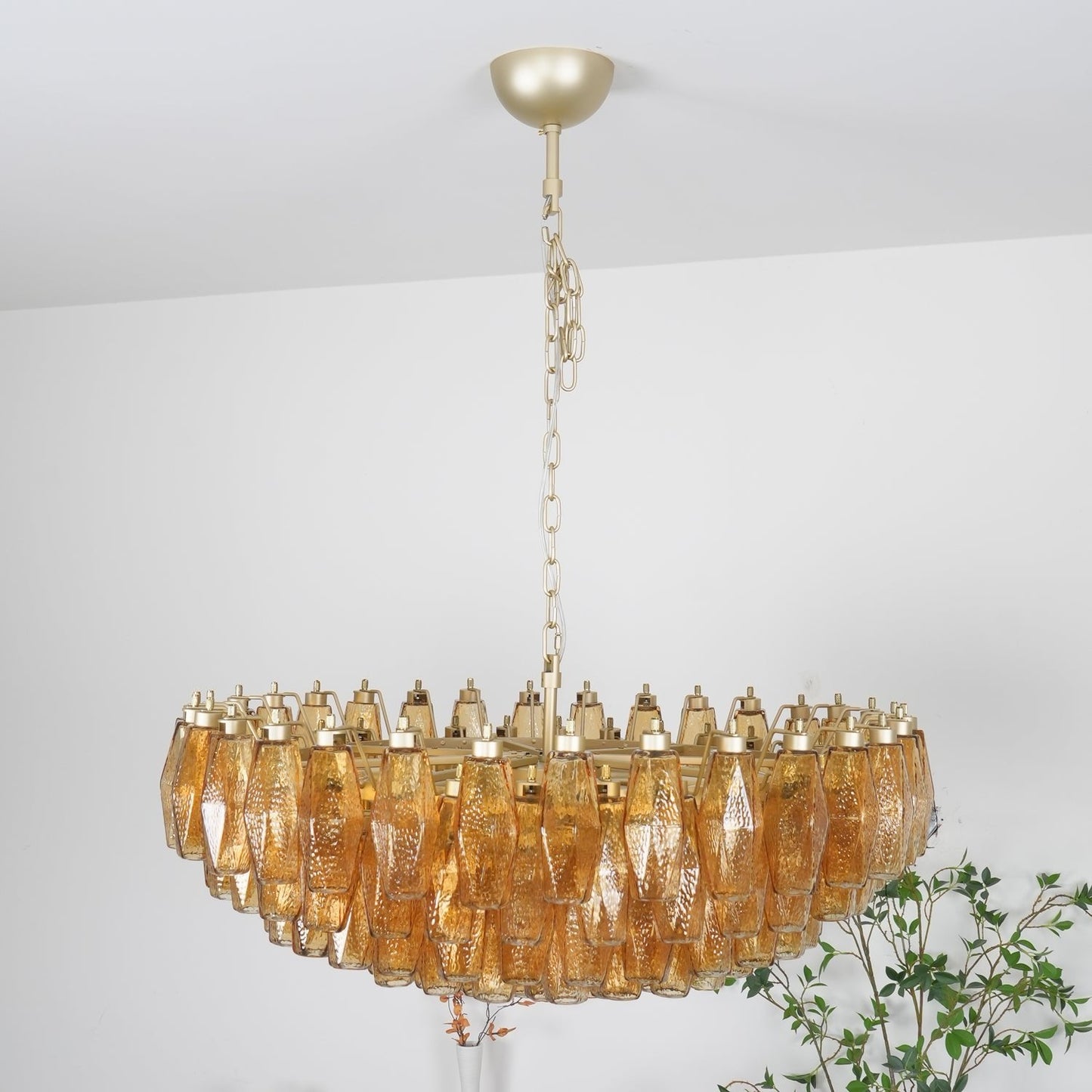 Rhombus Amber Glass Chandelier - Elegant Design & Adjustable Height