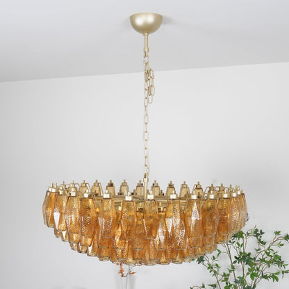 Rhombus Amber Glass Chandelier - Elegant Design & Adjustable Height