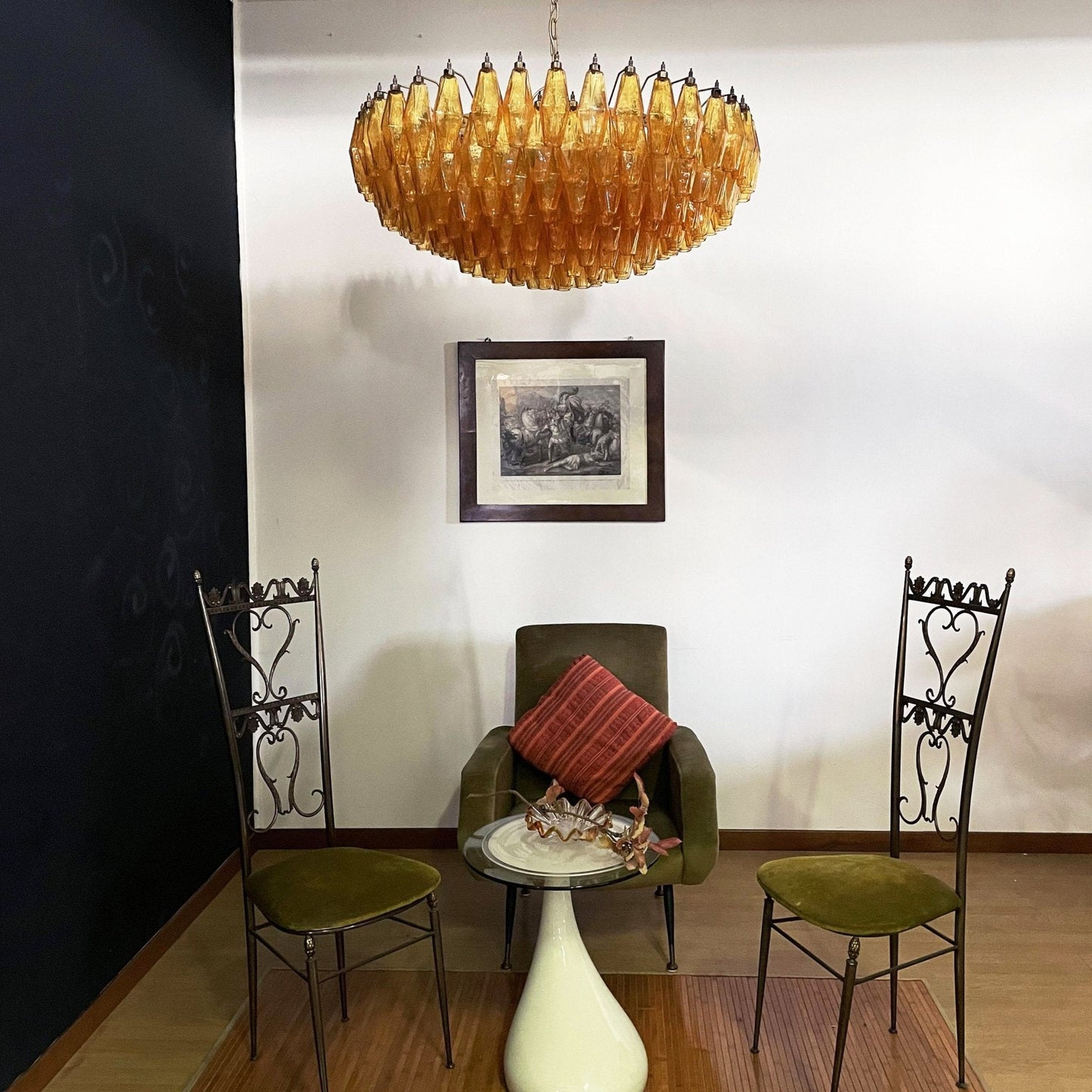Rhombus Amber Glass Chandelier - Elegant Design & Adjustable Height