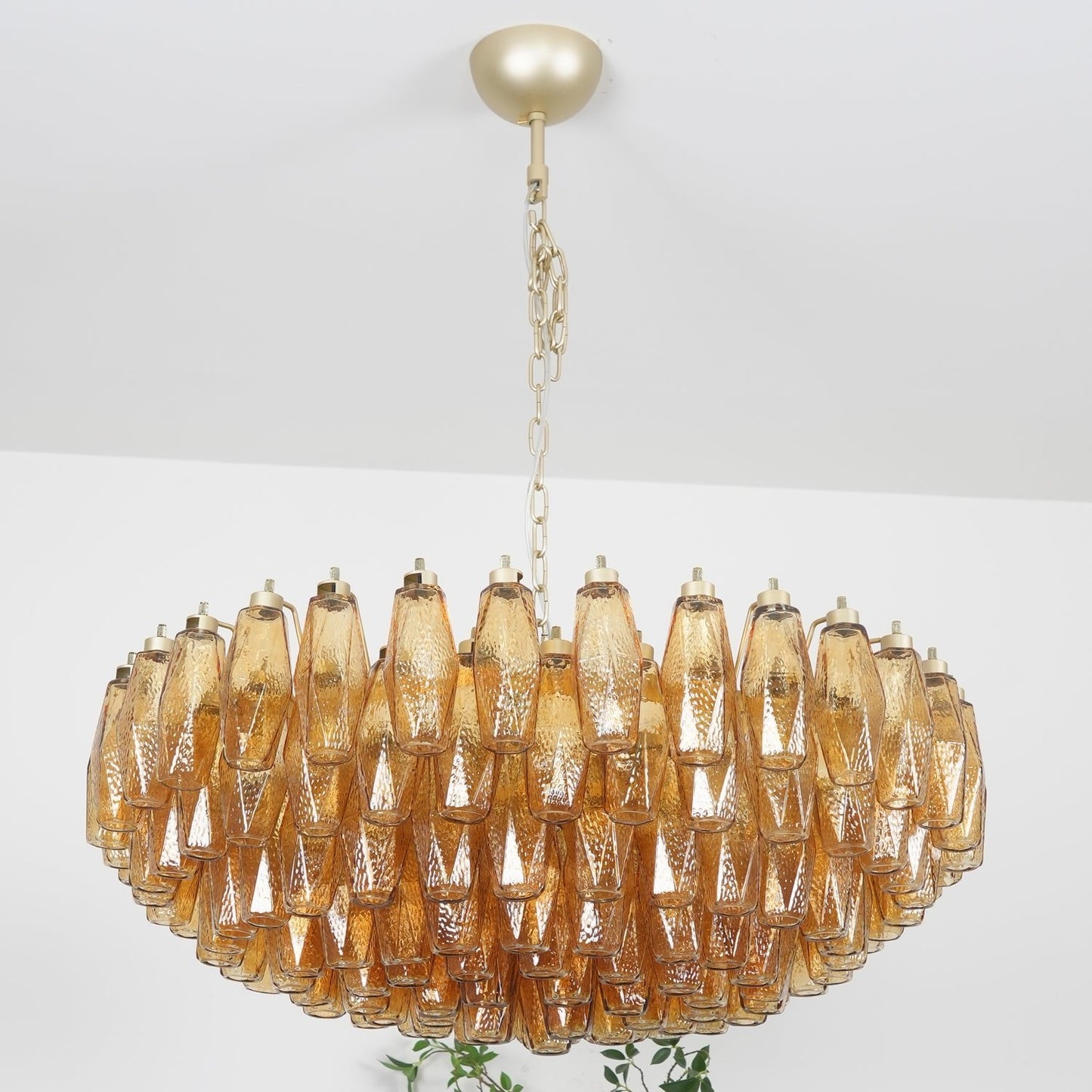 Rhombus Amber Glass Chandelier - Elegant Design & Adjustable Height