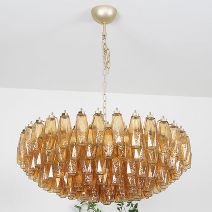 Rhombus Amber Glass Chandelier - Elegant Design & Adjustable Height