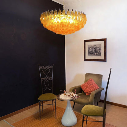 Rhombus Amber Glass Chandelier - Elegant Design & Adjustable Height
