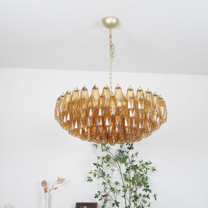 Rhombus Amber Glass Chandelier - Elegant Design & Adjustable Height