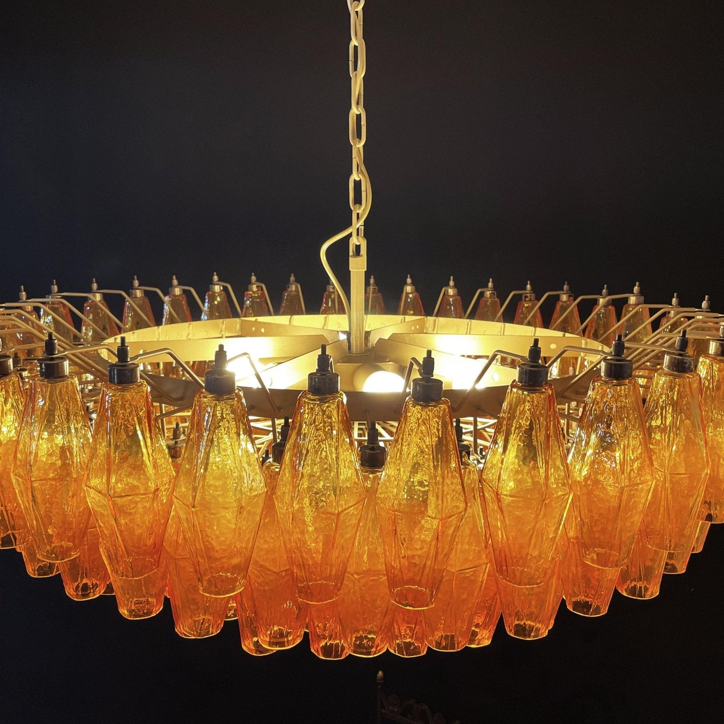 Rhombus Amber Glass Chandelier - Elegant Design & Adjustable Height