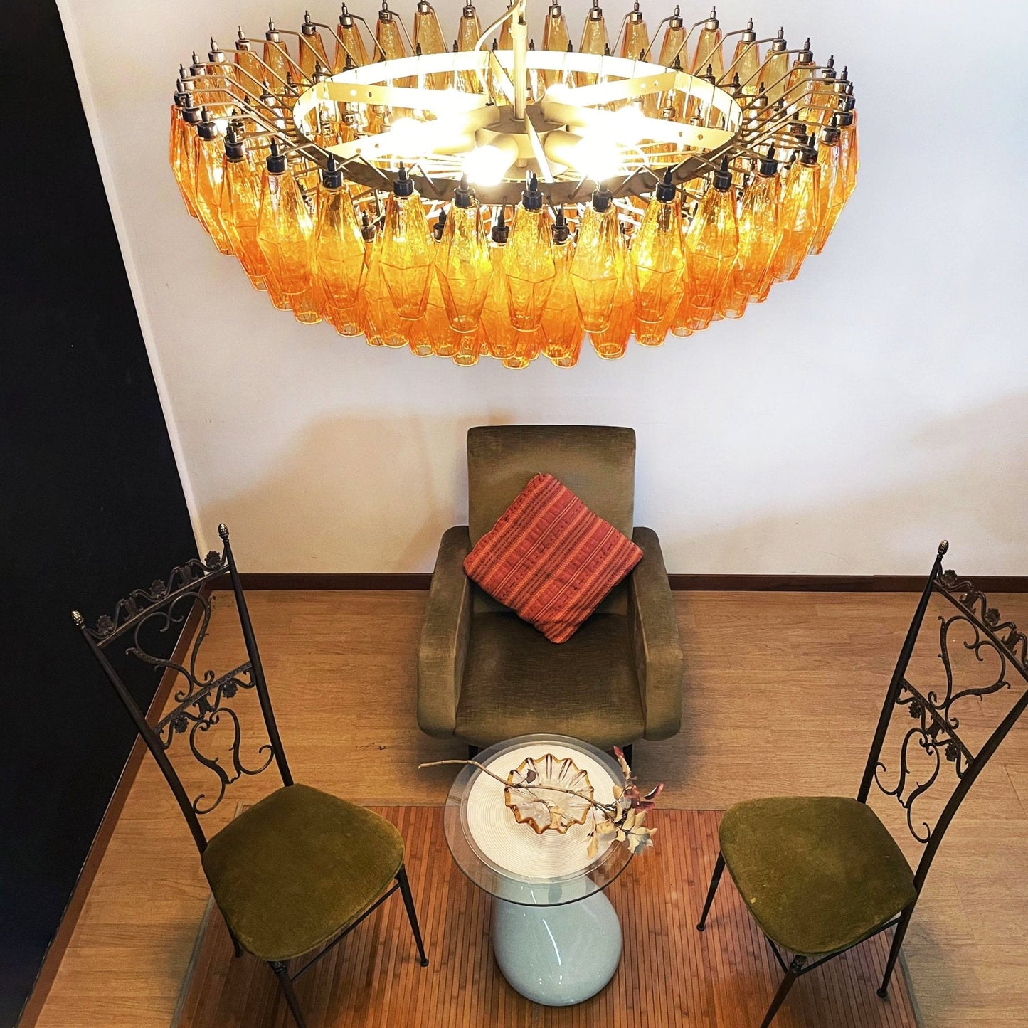 Rhombus Amber Glass Chandelier - Elegant Design & Adjustable Height