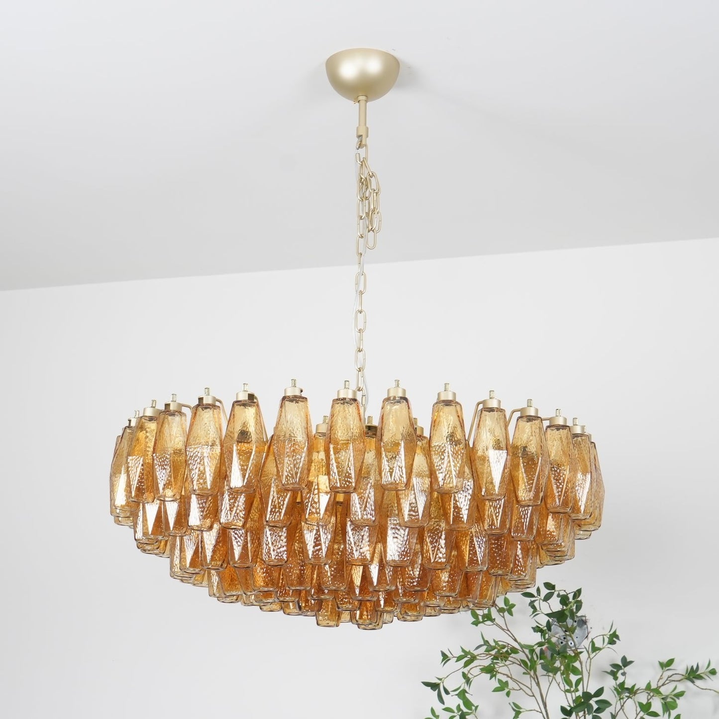 Rhombus Amber Glass Chandelier - Elegant Design & Adjustable Height