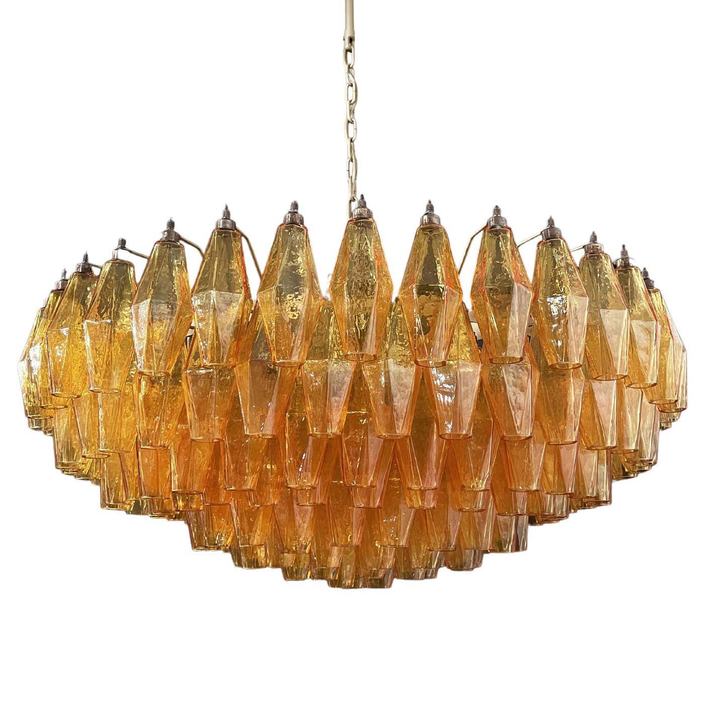 Rhombus Amber Glass Chandelier - Elegant Design & Adjustable Height