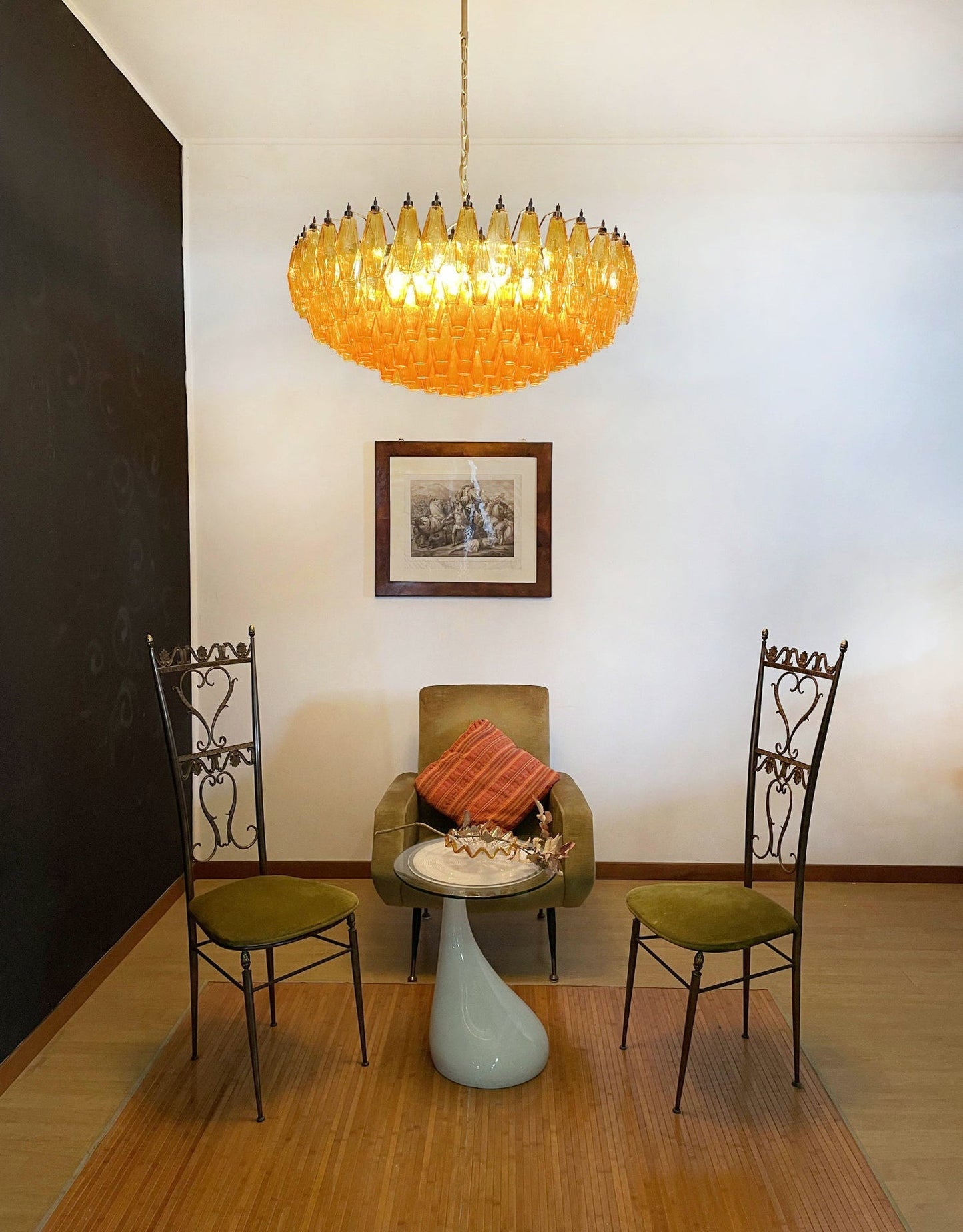 Rhombus Amber Glass Chandelier - Elegant Design & Adjustable Height