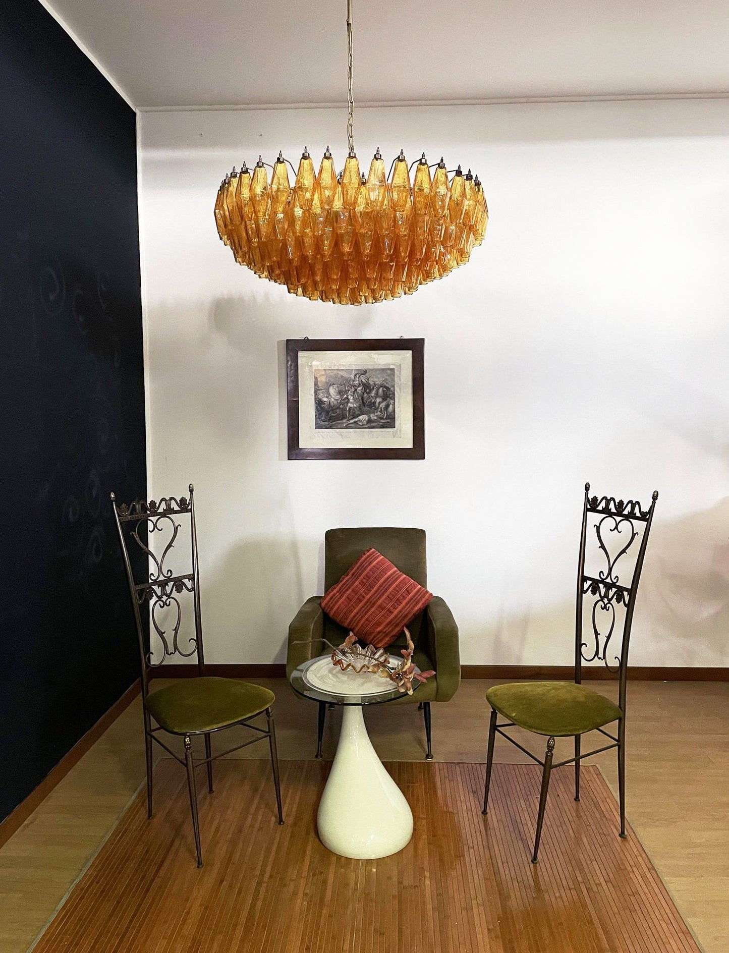 Rhombus Amber Glass Chandelier - Elegant Design & Adjustable Height