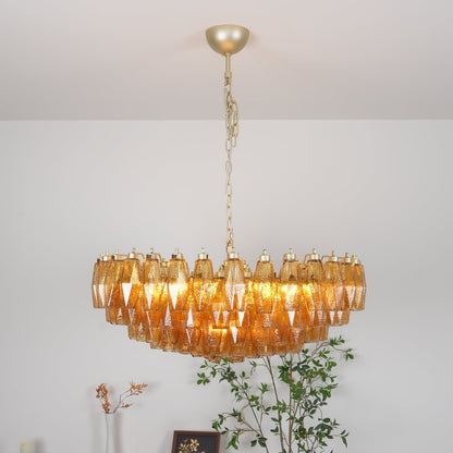 Rhombus Amber Glass Chandelier - Elegant Design & Adjustable Height