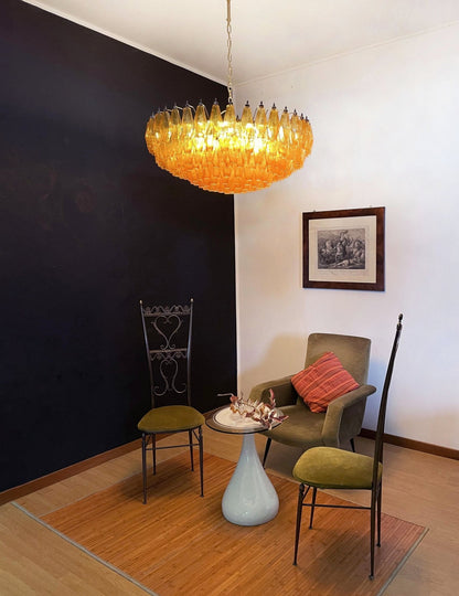 Rhombus Amber Glass Chandelier - Elegant Design & Adjustable Height
