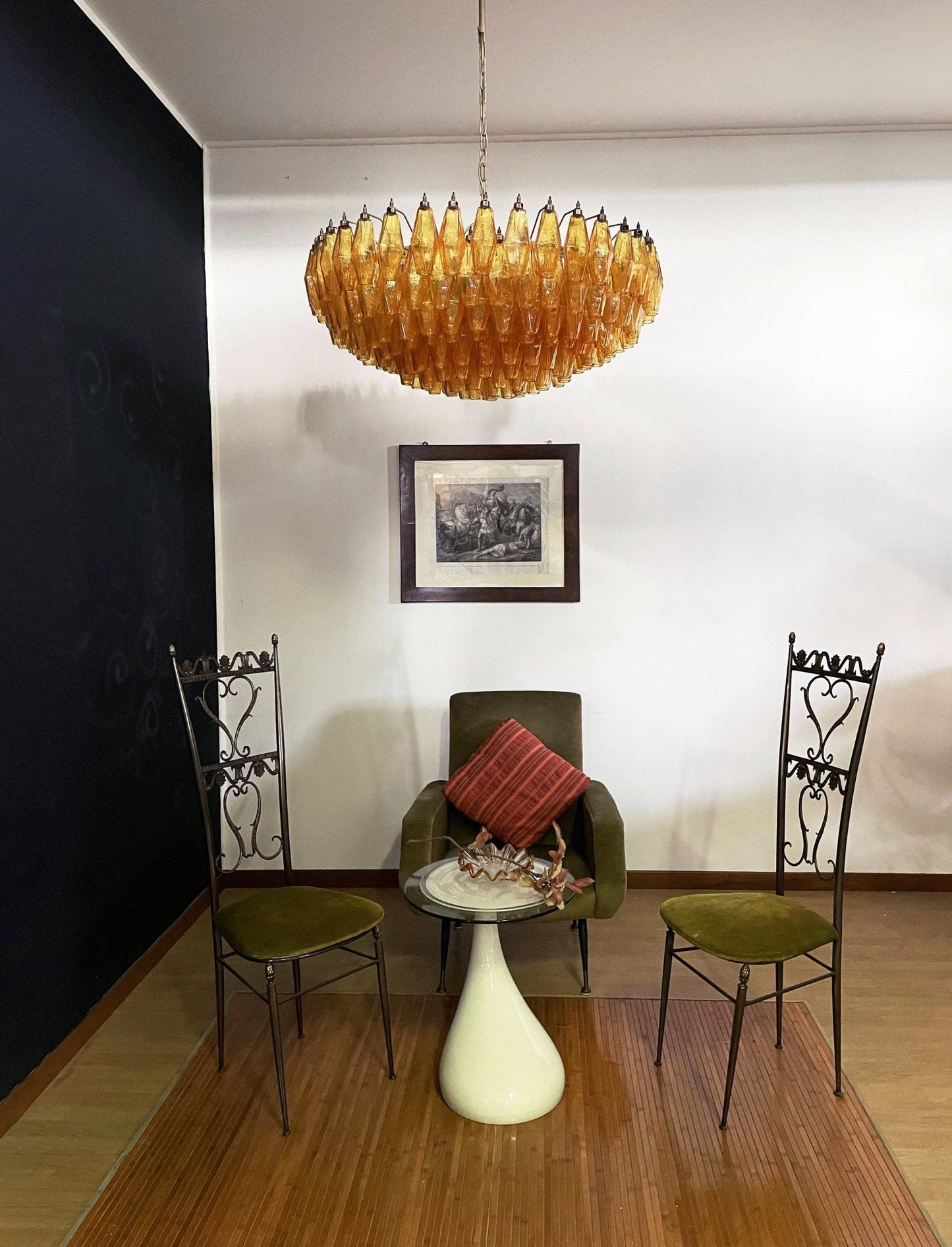 Rhombus Amber Glass Chandelier - Elegant Design & Adjustable Height