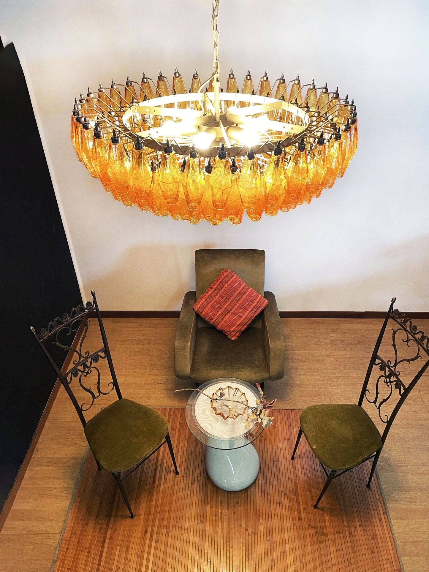 Rhombus Amber Glass Chandelier - Elegant Design & Adjustable Height