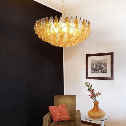Rhombus Amber Glass Chandelier - Elegant Design & Adjustable Height