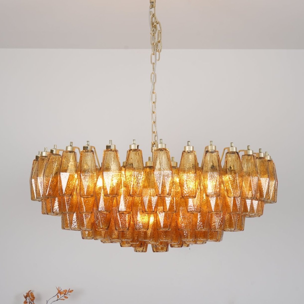 Rhombus Amber Glass Chandelier - Elegant Design & Adjustable Height