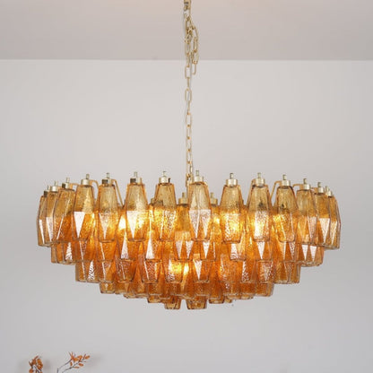 Rhombus Amber Glass Chandelier - Elegant Design & Adjustable Height