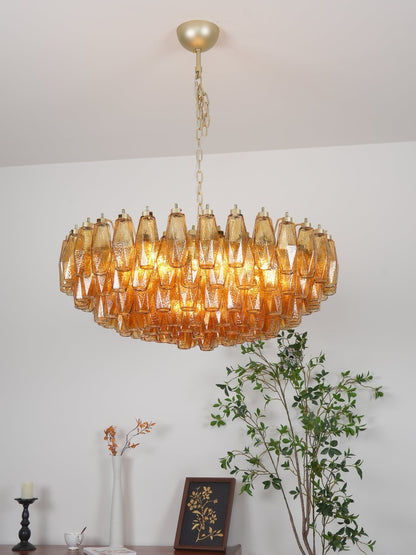 Rhombus Amber Glass Chandelier - Elegant Design & Adjustable Height