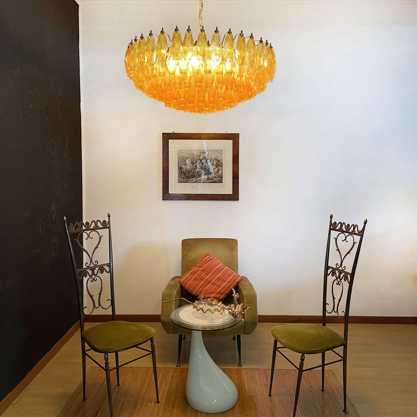 Rhombus Amber Glass Chandelier - Elegant Design & Adjustable Height