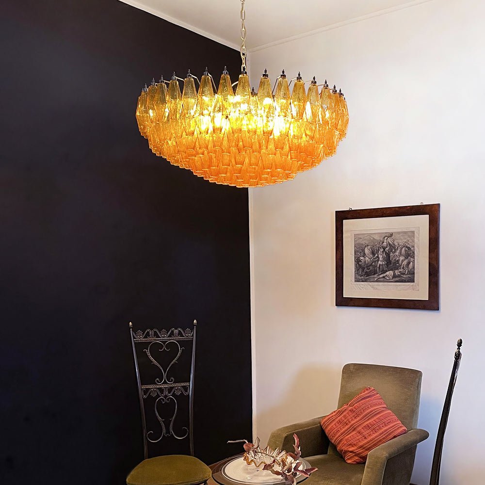 Rhombus Amber Glass Chandelier - Elegant Design & Adjustable Height