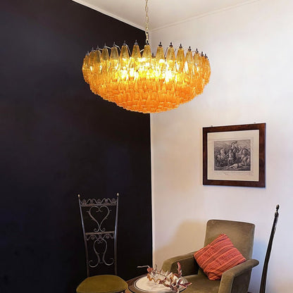 Rhombus Amber Glass Chandelier - Elegant Design & Adjustable Height