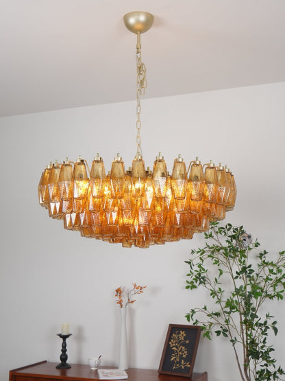 Rhombus Amber Glass Chandelier - Elegant Design & Adjustable Height
