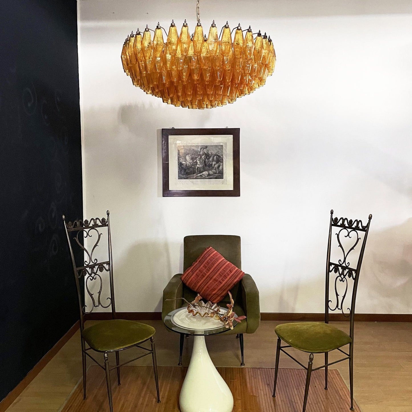 Rhombus Amber Glass Chandelier - Elegant Design & Adjustable Height