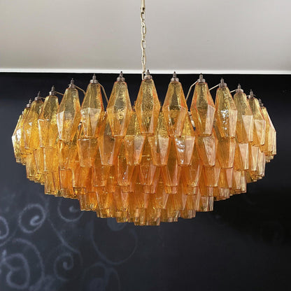 Rhombus Amber Glass Chandelier - Elegant Design & Adjustable Height