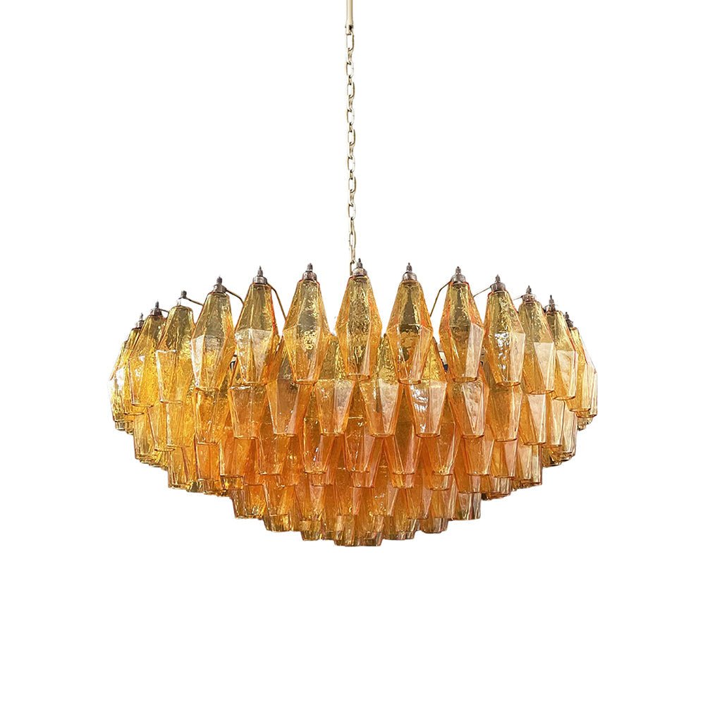 Rhombus Amber Glass Chandelier - Elegant Design & Adjustable Height