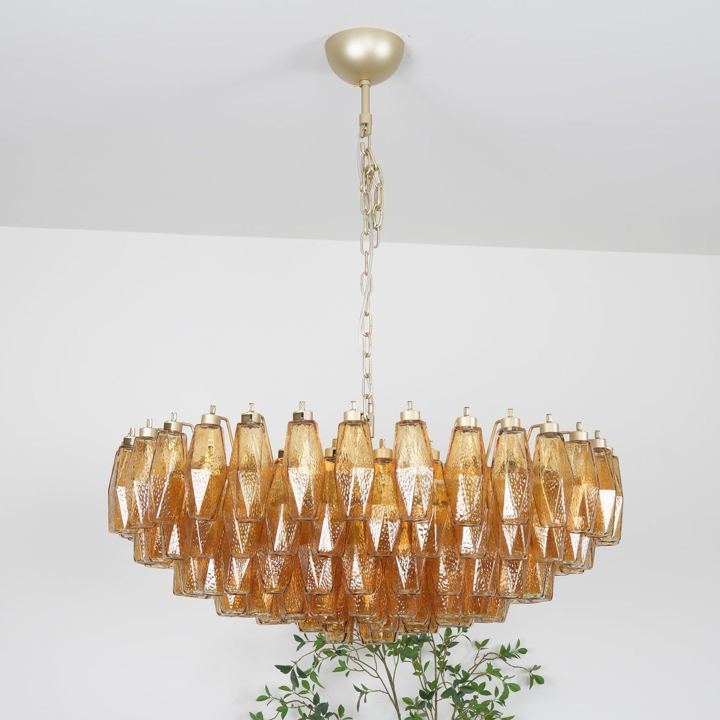 Rhombus Amber Glass Chandelier - Elegant Design & Adjustable Height