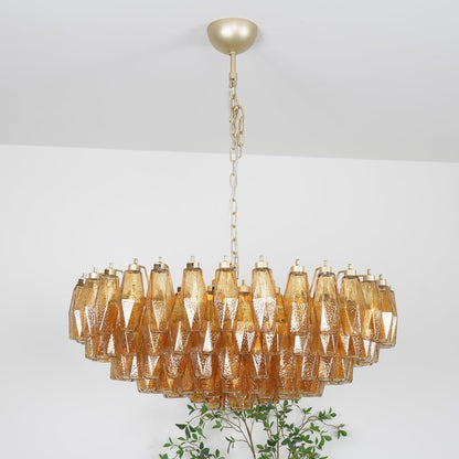 Rhombus Amber Glass Chandelier - Elegant Design & Adjustable Height