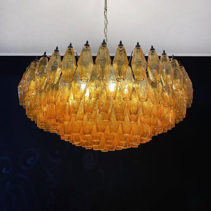 Rhombus Amber Glass Chandelier - Elegant Design & Adjustable Height